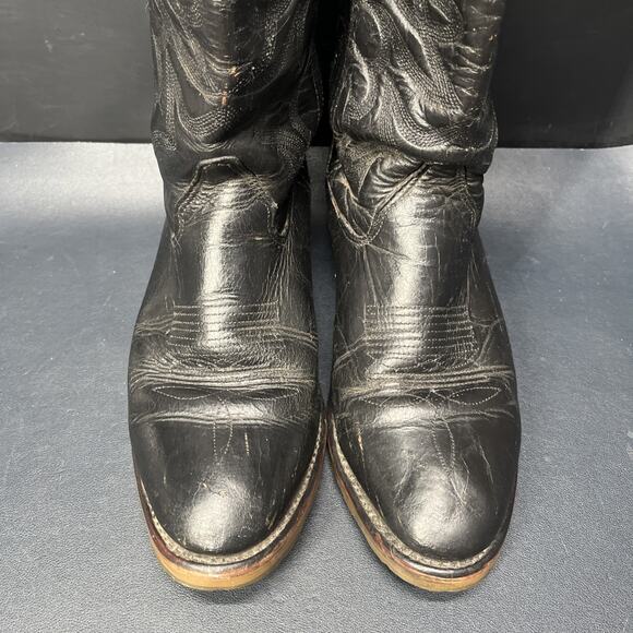 Vintage Double H Cowboy Boots Western Rockabilly Mens 8.5 D Black Leather main image 15